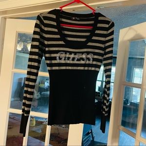 Guess black and grey long sleeve with crystal logo